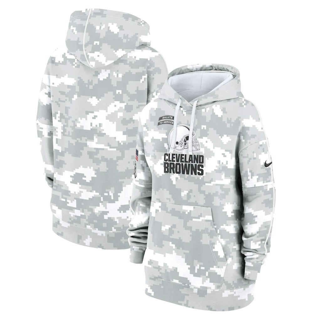 Nike Cleveland Browns Women's 2024 Salute To Service Club Fleece Oversized Pullover Hoodie Arctic Camo