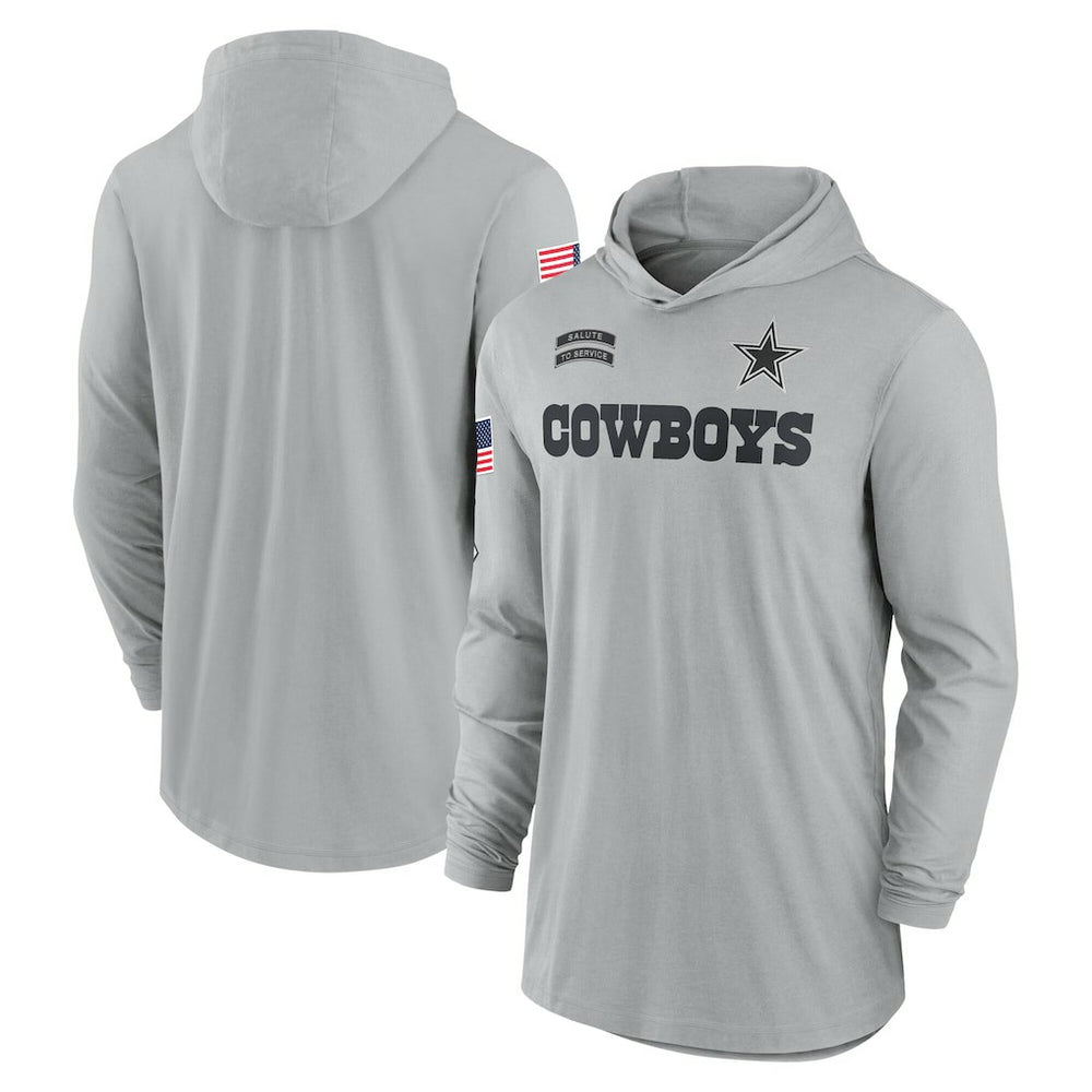 Nike Dallas Cowboys 2024 Salute to Service Lightweight Dri-FIT Long Sleeve Hoodie T-Shirt Gray