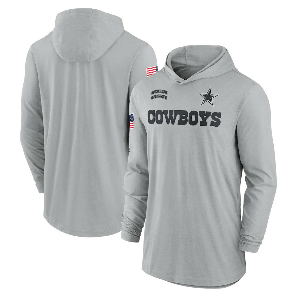 Nike Dallas Cowboys 2024 Salute to Service Lightweight Dri-FIT Long Sleeve Hoodie T-Shirt Gray