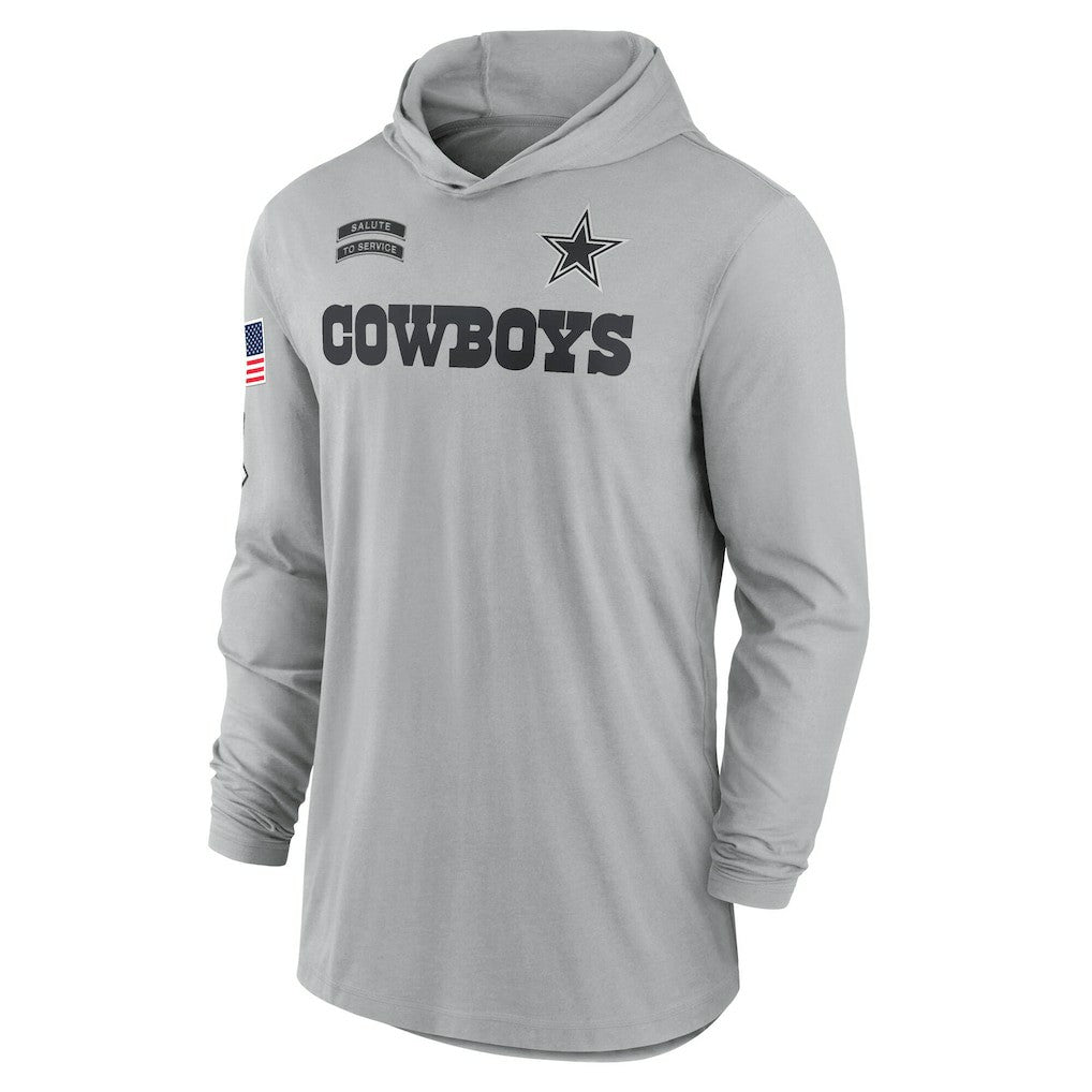 Nike Dallas Cowboys 2024 Salute to Service Lightweight Dri-FIT Long Sleeve Hoodie T-Shirt Gray