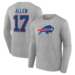 Josh Allen Buffalo Bills Icon Player Name & Number Long Sleeve T-Shirt Gray