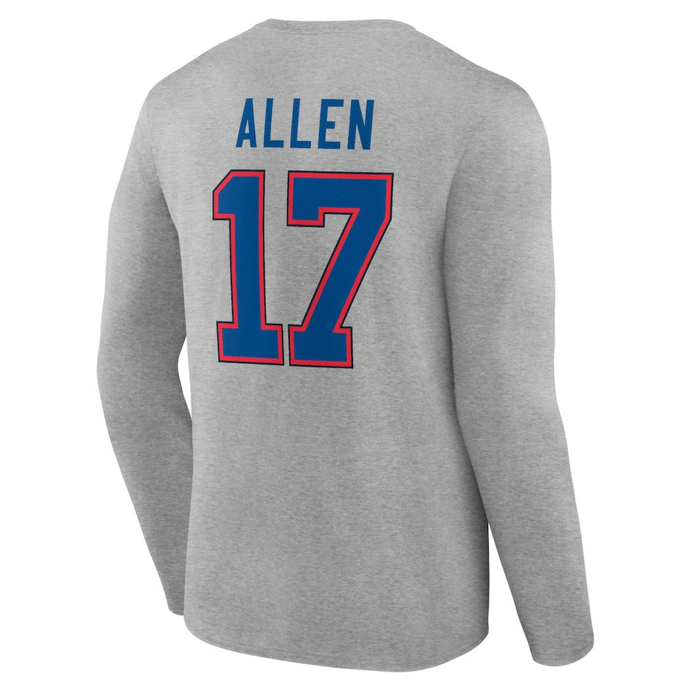 Josh Allen Buffalo Bills Icon Player Name & Number Long Sleeve T-Shirt Gray