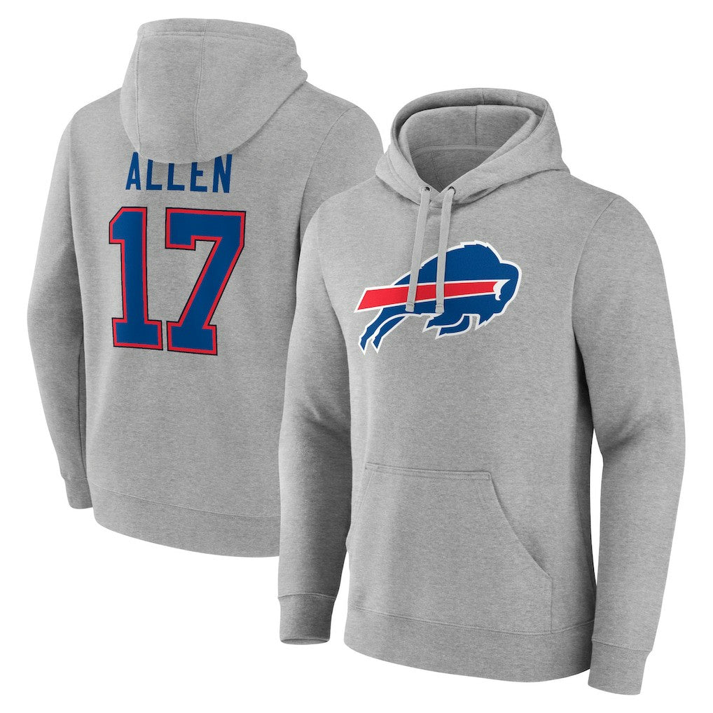 Josh Allen Buffalo Bills Icon Player Name & Number Pullover Hoodie Gray