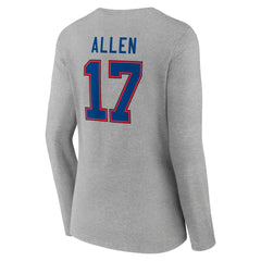 Josh Allen Buffalo Bills Women's Icon Player Name & Number Long Sleeve V-Neck T-Shirt Gray