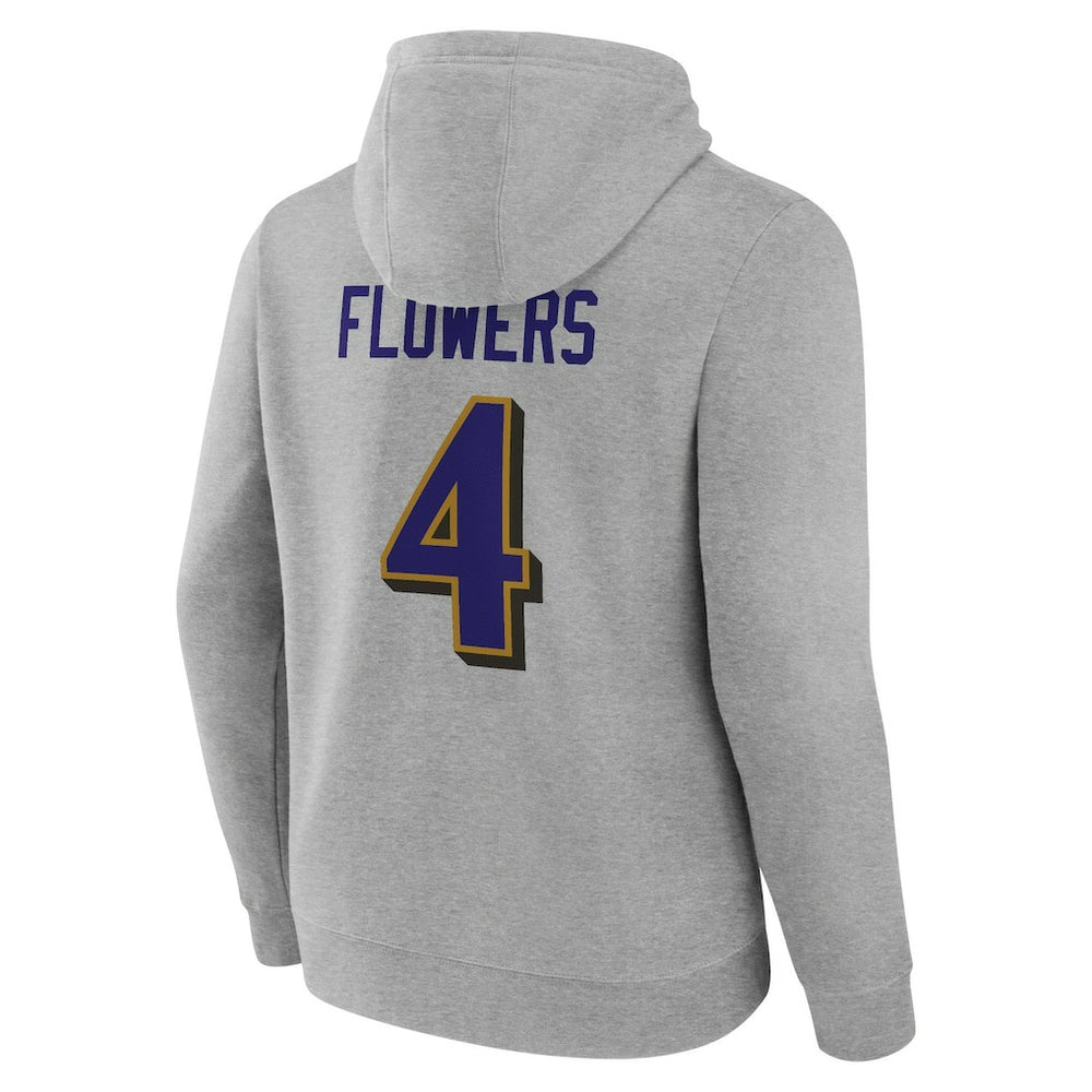 Zay Flowers Baltimore Ravens Icon Player Name & Number Pullover Hoodie Gray