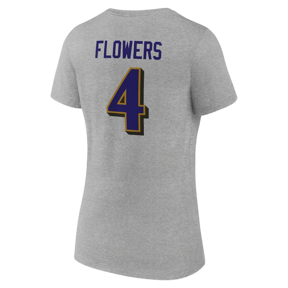 Zay Flowers Baltimore Ravens Women's Icon Player Name & Number V-Neck T-Shirt Gray