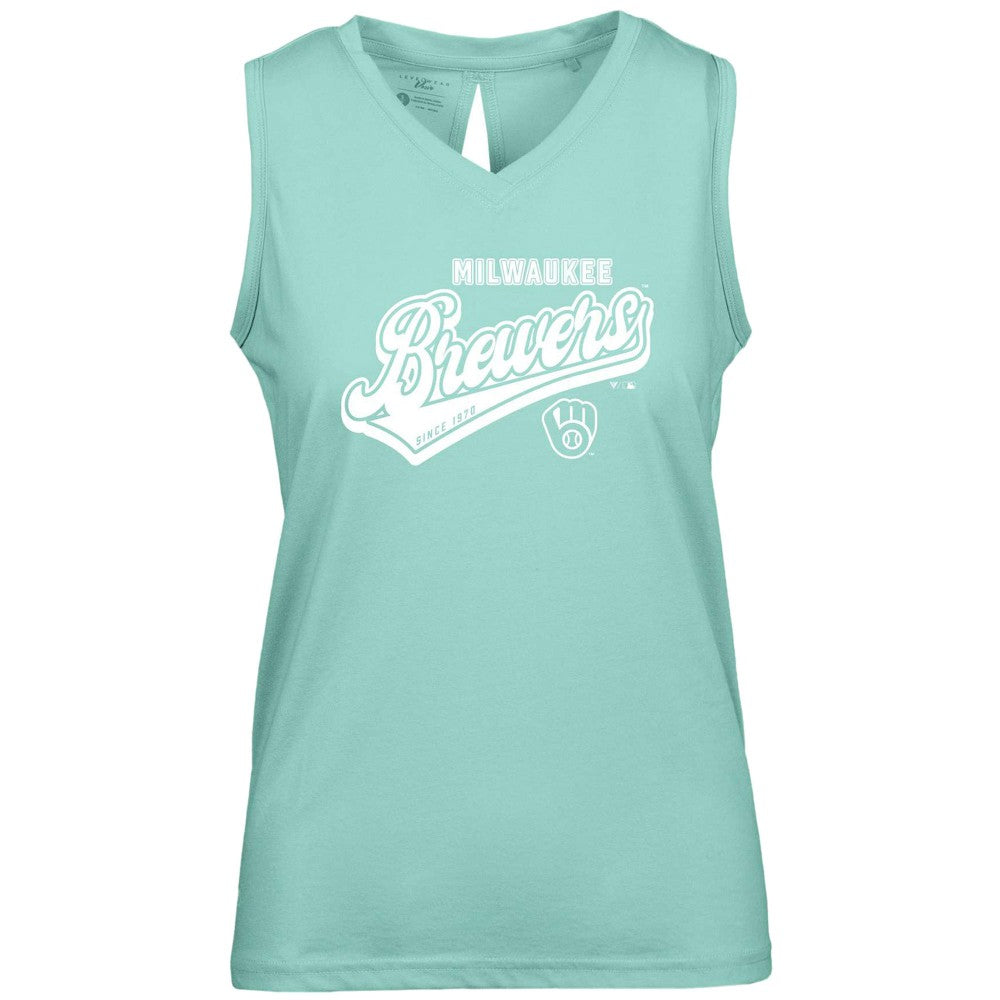 Milwaukee Brewers Levelwear Women's  Paisley Sweep V-Neck Tank Top - Mint - MLB on Sale