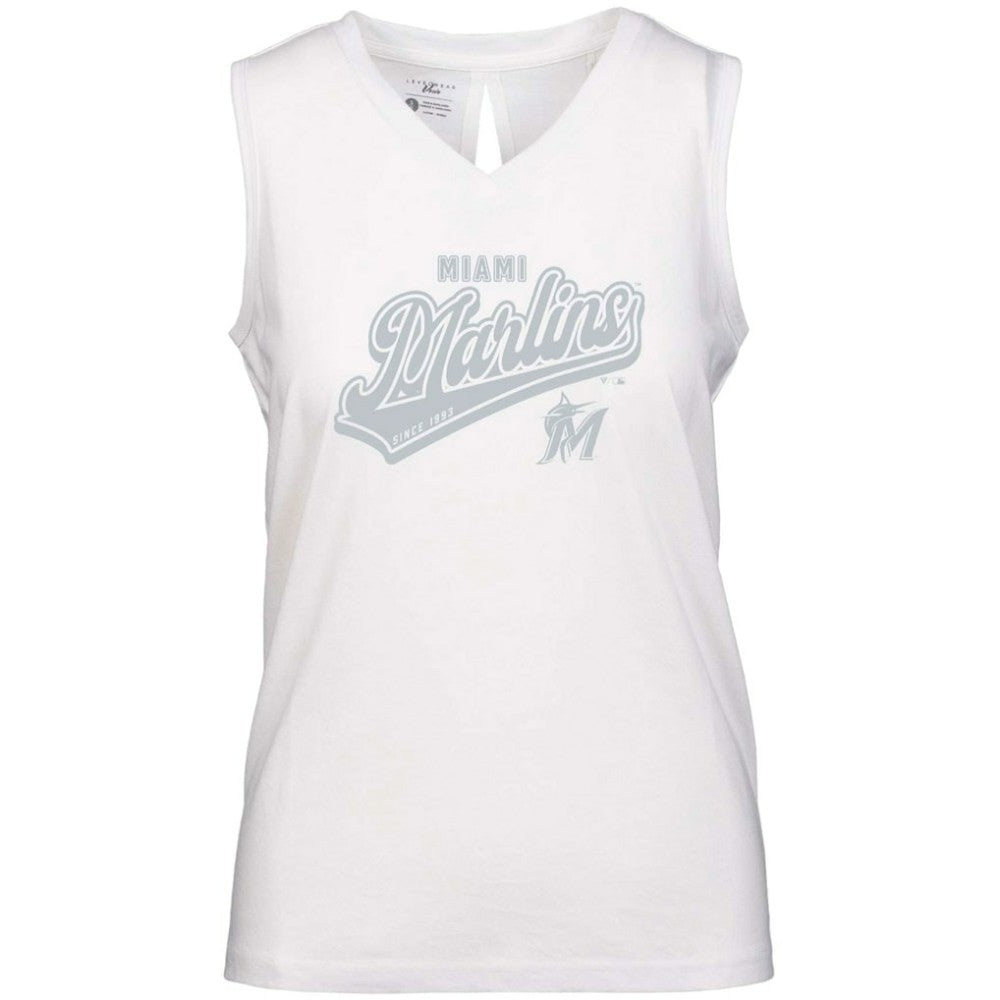 Miami Marlins Levelwear Women's  Paisley Sweep V-Neck Tank Top - White - MLB Lifestyle