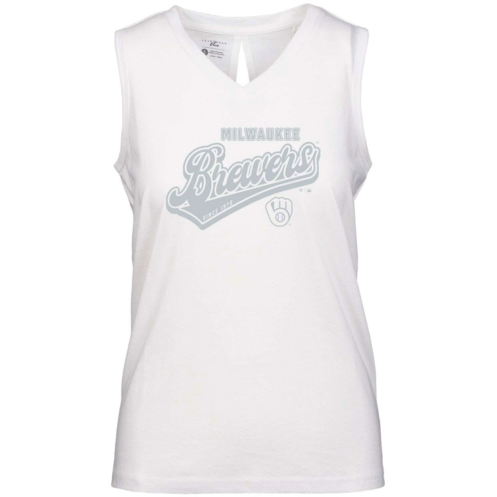 Milwaukee Brewers Levelwear Women's  Paisley Sweep V-Neck Tank Top - White - MLB on Sale
