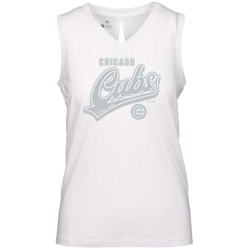Chicago Cubs Levelwear Women's  Paisley Sweep V-Neck Tank Top - White - MLB Lifestyle