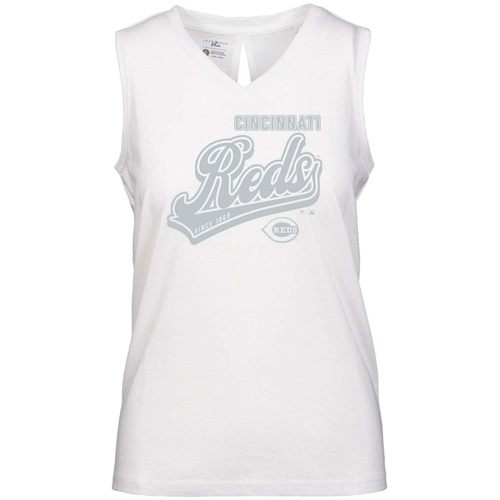 Cincinnati Reds Levelwear Women's  Paisley Sweep V-Neck Tank Top - White - MLB Online