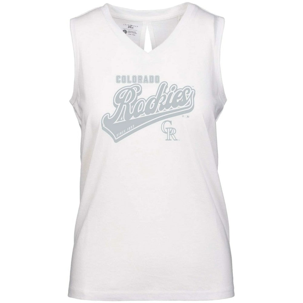 Colorado Rockies Levelwear Women's  Paisley Sweep V-Neck Tank Top - White - MLB Discount