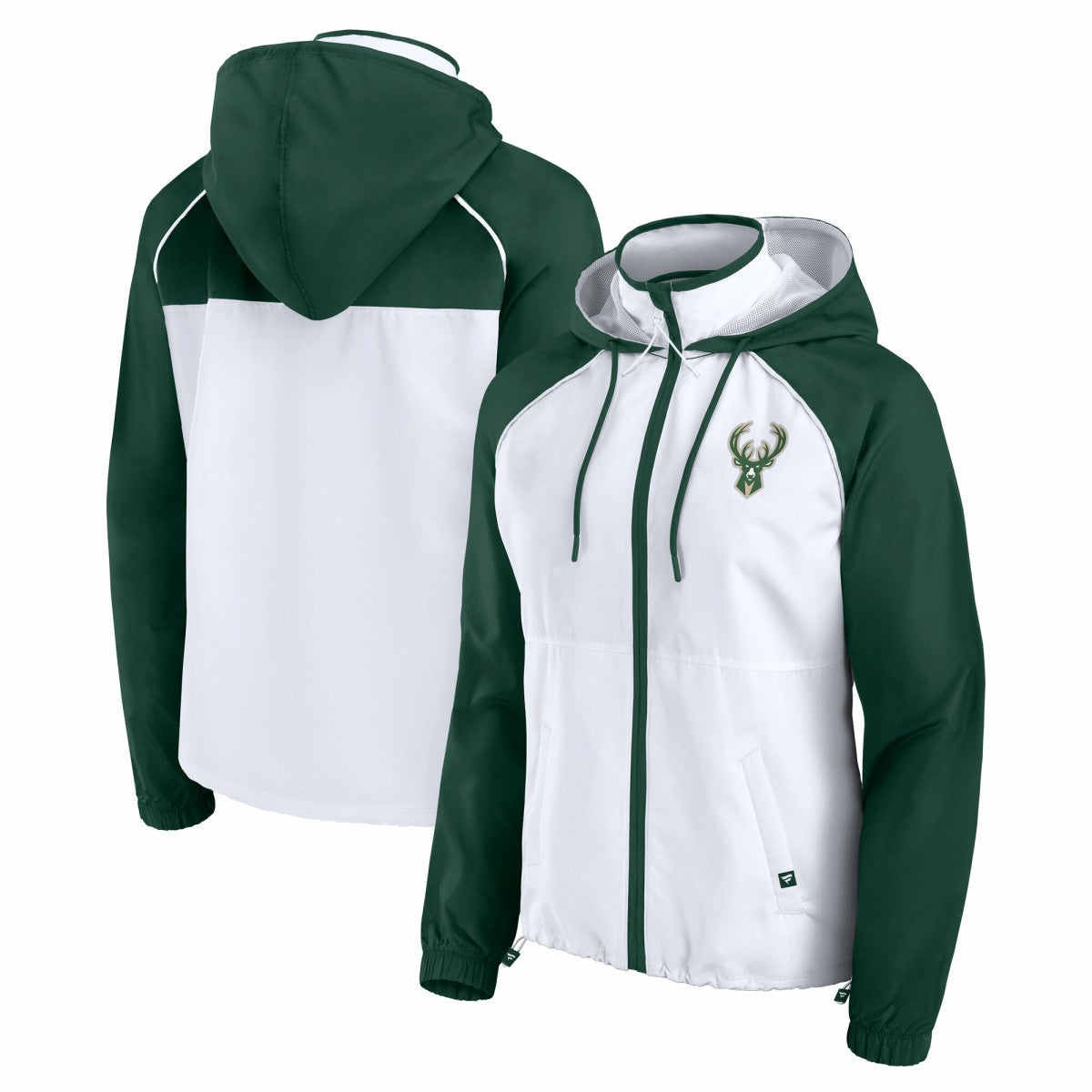 Milwaukee Bucks Women's Anorak Raglan Full-Zip Hoodie Jacket White/Hunter Green | Fanatics outlet