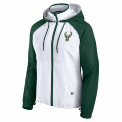 Milwaukee Bucks Women's Anorak Raglan Full-Zip Hoodie Jacket White/Hunter Green | Fanatics outlet