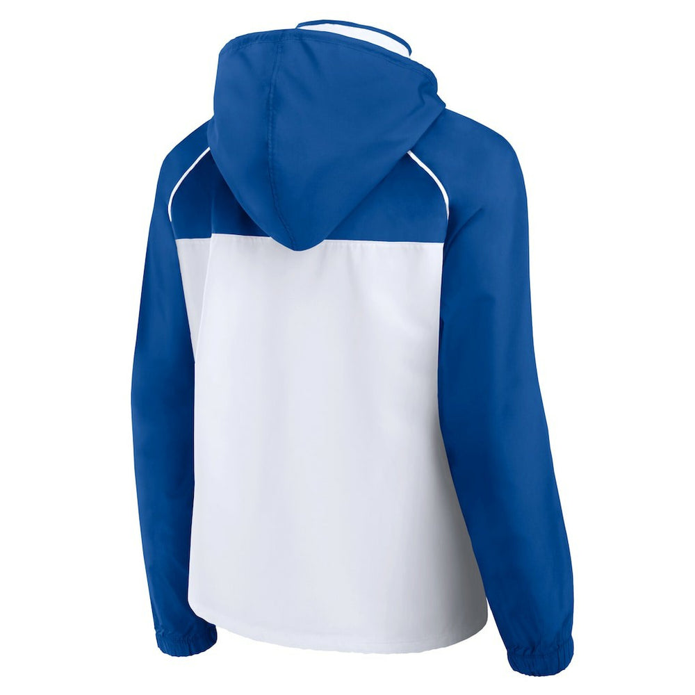 Philadelphia 76ers Women's Anorak Raglan Full-Zip Hoodie Jacket White/Royal | Fanatics Lifestyle