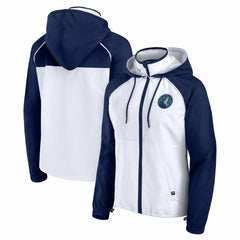 Minnesota Timberwolves Women's Anorak Raglan Full-Zip Hoodie Jacket White/Navy | Fanatics for sale