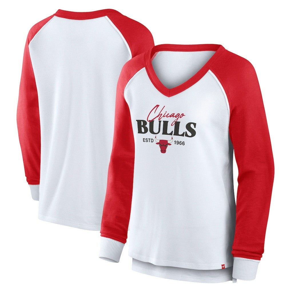 Chicago Bulls Women's Open Lane Waffle Long Sleeve V-Neck T-Shirt for sale White | Fanatics discount