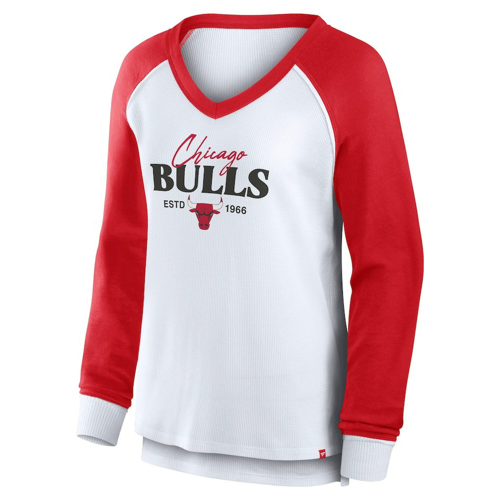 Chicago Bulls Women's Open Lane Waffle Long Sleeve V-Neck T-Shirt for sale White | Fanatics discount