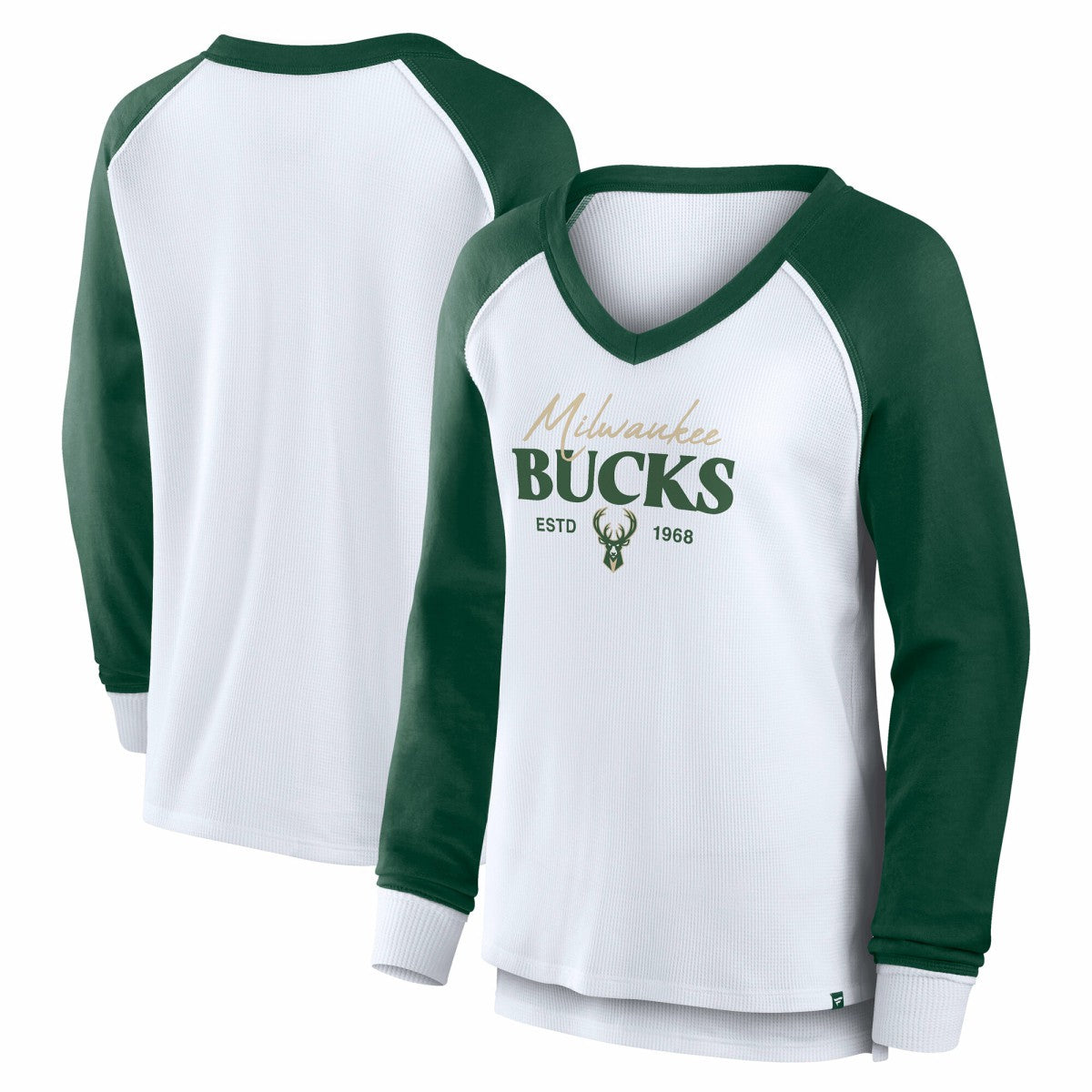 Milwaukee Bucks Women's Open Lane Waffle Long Sleeve V-Neck T-Shirt White | Fanatics for sale