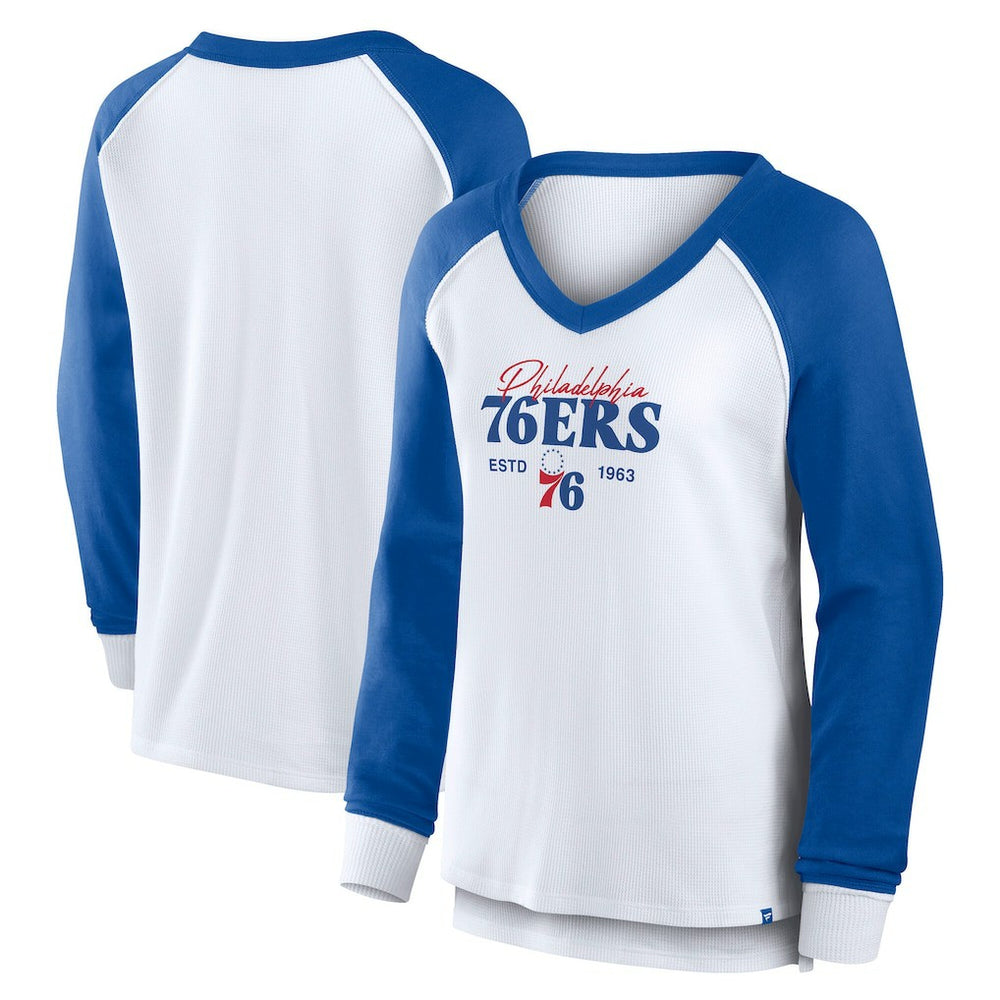 Philadelphia 76ers Women's Open Lane Waffle Long Sleeve V-Neck T-Shirt White | Fanatics online