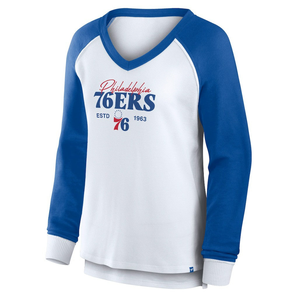 Philadelphia 76ers Women's Open Lane Waffle Long Sleeve V-Neck T-Shirt White | Fanatics online