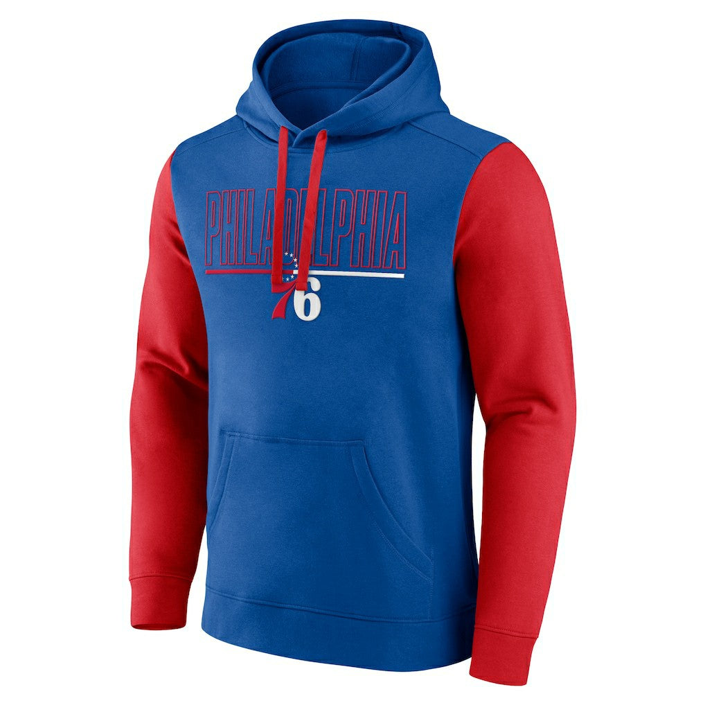 Philadelphia 76ers Logo Athletic Outline Colorblock Pullover Hoodie Royal