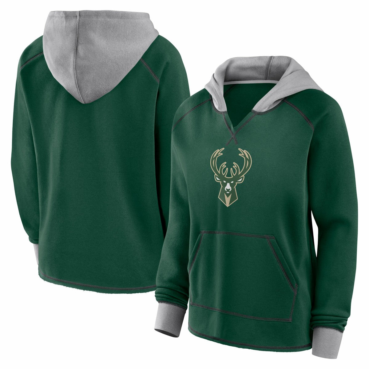 Milwaukee Bucks Logo Athletic Women's Boom Pullover Hoodie Hunter Green