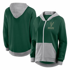 Milwaukee Bucks Logo Athletic Women's Hit It French Terry Full-Zip Hoodie Hunter Green