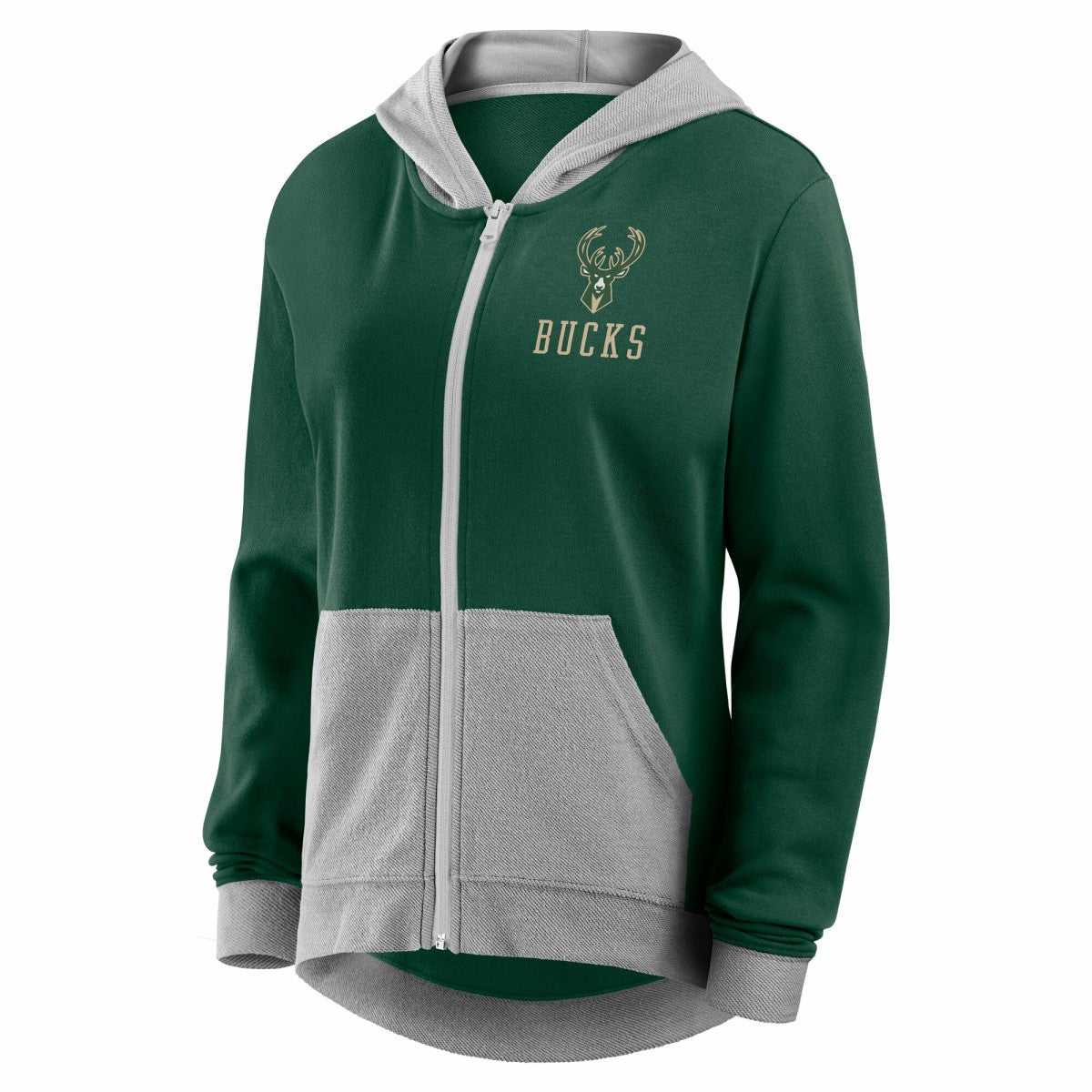 Milwaukee Bucks Logo Athletic Women's Hit It French Terry Full-Zip Hoodie Hunter Green