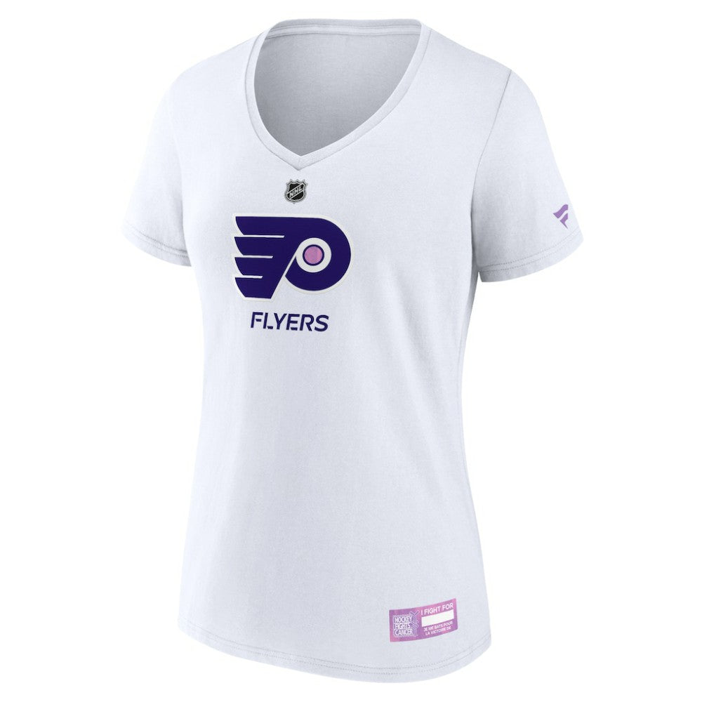 Philadelphia Flyers Fanatics Women's 2024 Hockey Fights Cancer V-Neck T-Shirt - White - NHL 201204252