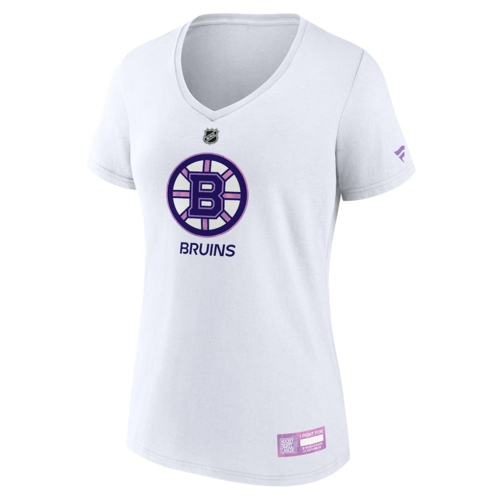 Boston Bruins Fanatics Women's 2024 Hockey Fights Cancer V-Neck T-Shirt - White - NHL 201204272