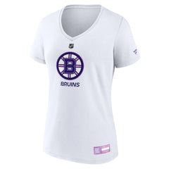 Boston Bruins Fanatics Women's 2024 Hockey Fights Cancer V-Neck T-Shirt - White - NHL 201204272
