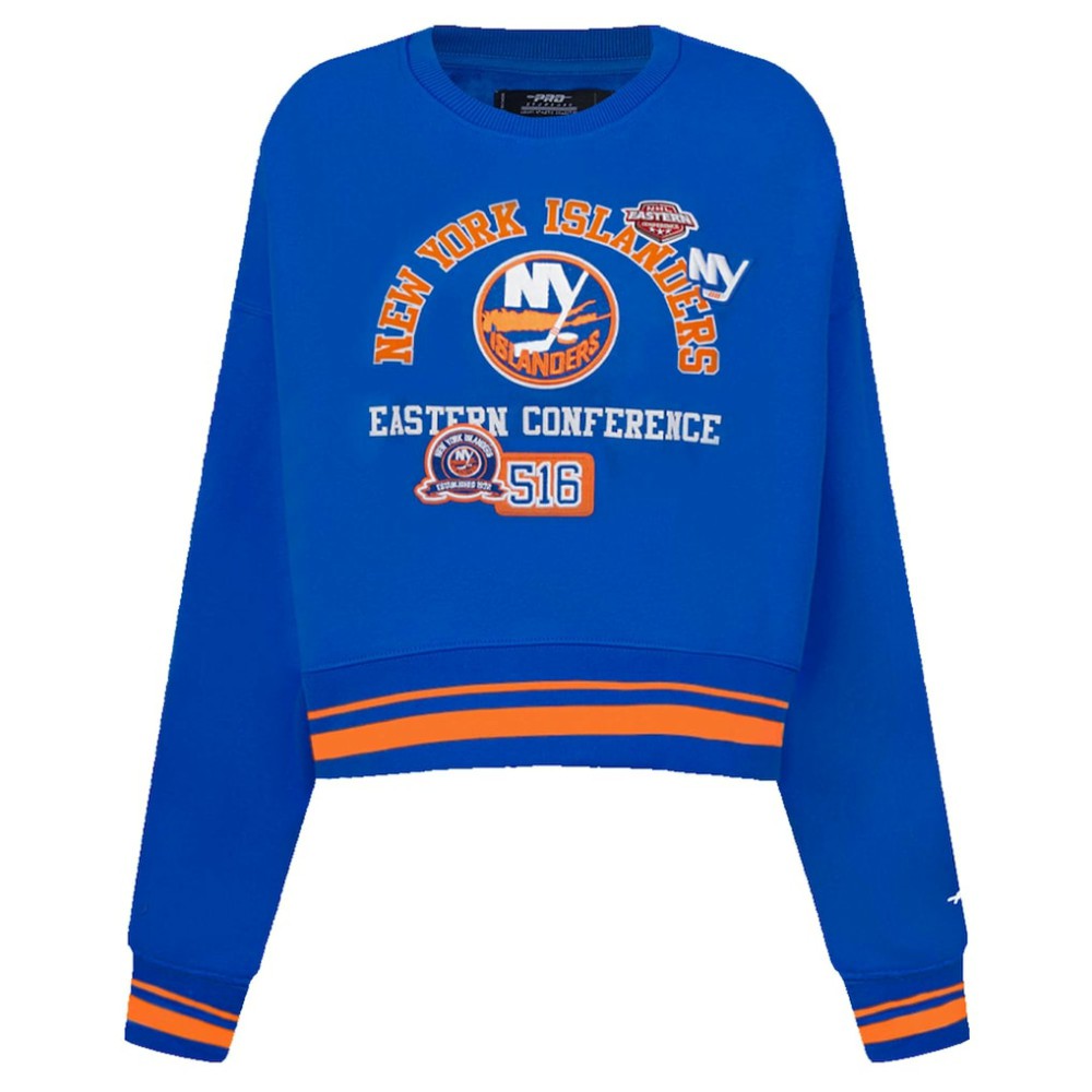 New York Islanders Pro Standard Women's Area Code Cropped Pullover Sweatshirt - Royal - NHL 201205081
