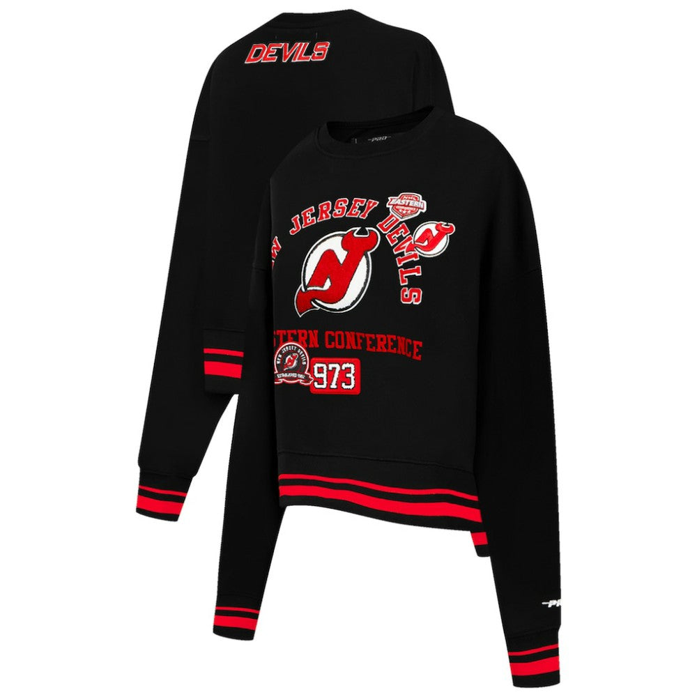 New Jersey Devils Pro Standard Women's Area Code Cropped Pullover Sweatshirt - Black - NHL 201205085