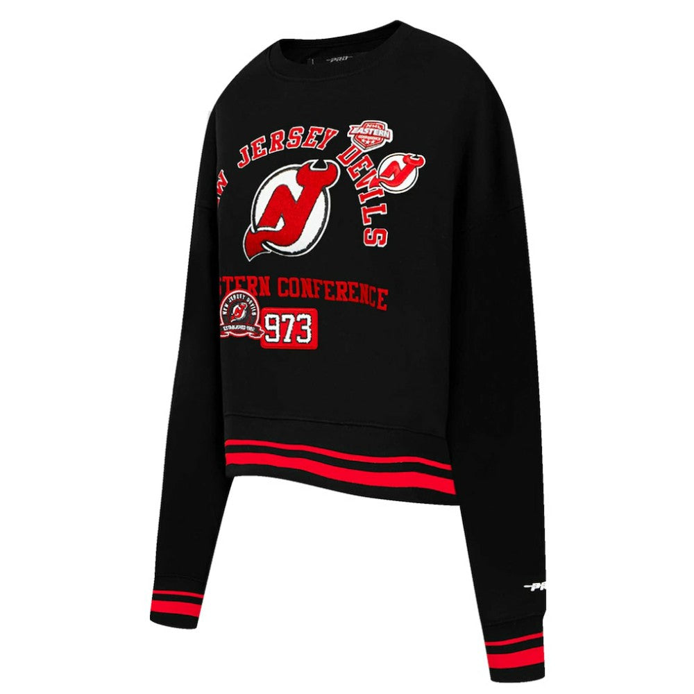 New Jersey Devils Pro Standard Women's Area Code Cropped Pullover Sweatshirt - Black - NHL 201205085