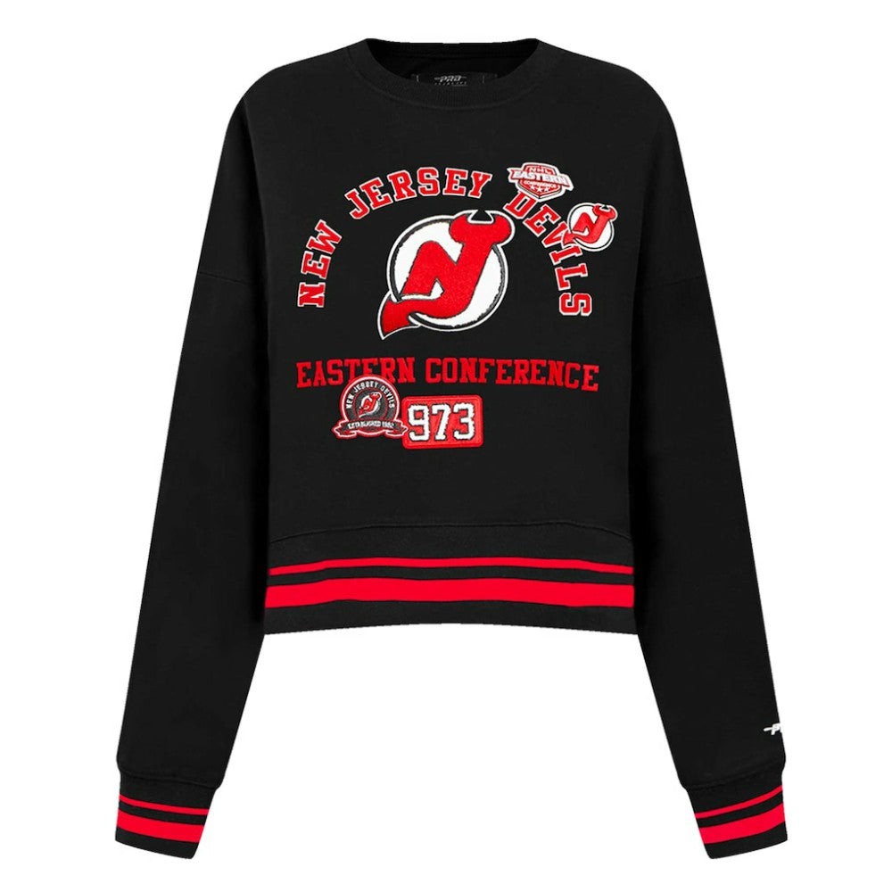 New Jersey Devils Pro Standard Women's Area Code Cropped Pullover Sweatshirt - Black - NHL 201205085