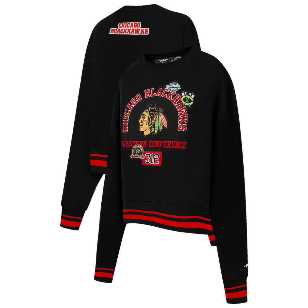 Chicago Blackhawks Pro Standard Women's Area Code Cropped Pullover Sweatshirt - Black - NHL 201205086
