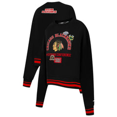 Chicago Blackhawks Pro Standard Women's Area Code Cropped Pullover Sweatshirt - Black - NHL 201205086