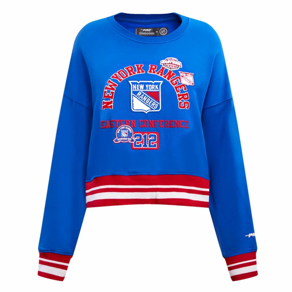 New York Rangers Pro Standard Women's Area Code Cropped Pullover Sweatshirt - Blue - NHL 201205094