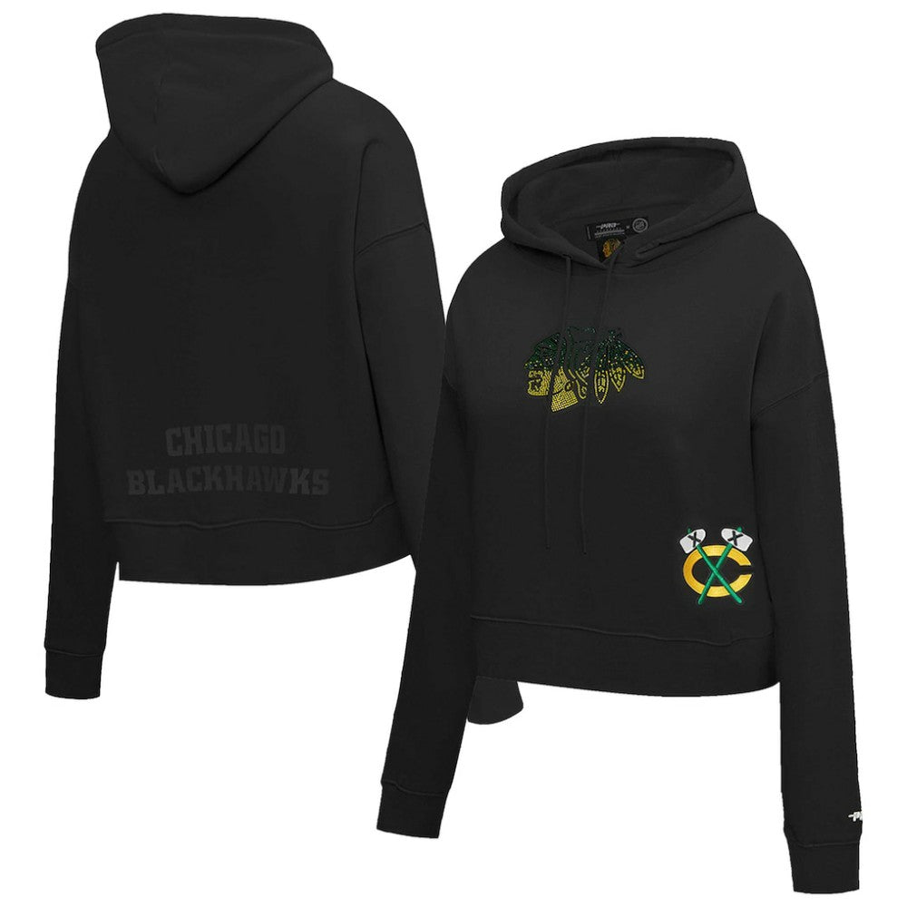Chicago Blackhawks Pro Standard Women's Jewels Cropped Pullover Hoodie - Black - NHL 201205110