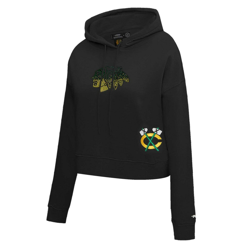 Chicago Blackhawks Pro Standard Women's Jewels Cropped Pullover Hoodie - Black - NHL 201205110