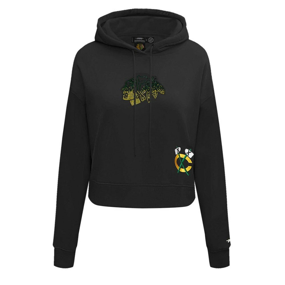 Chicago Blackhawks Pro Standard Women's Jewels Cropped Pullover Hoodie - Black - NHL 201205110