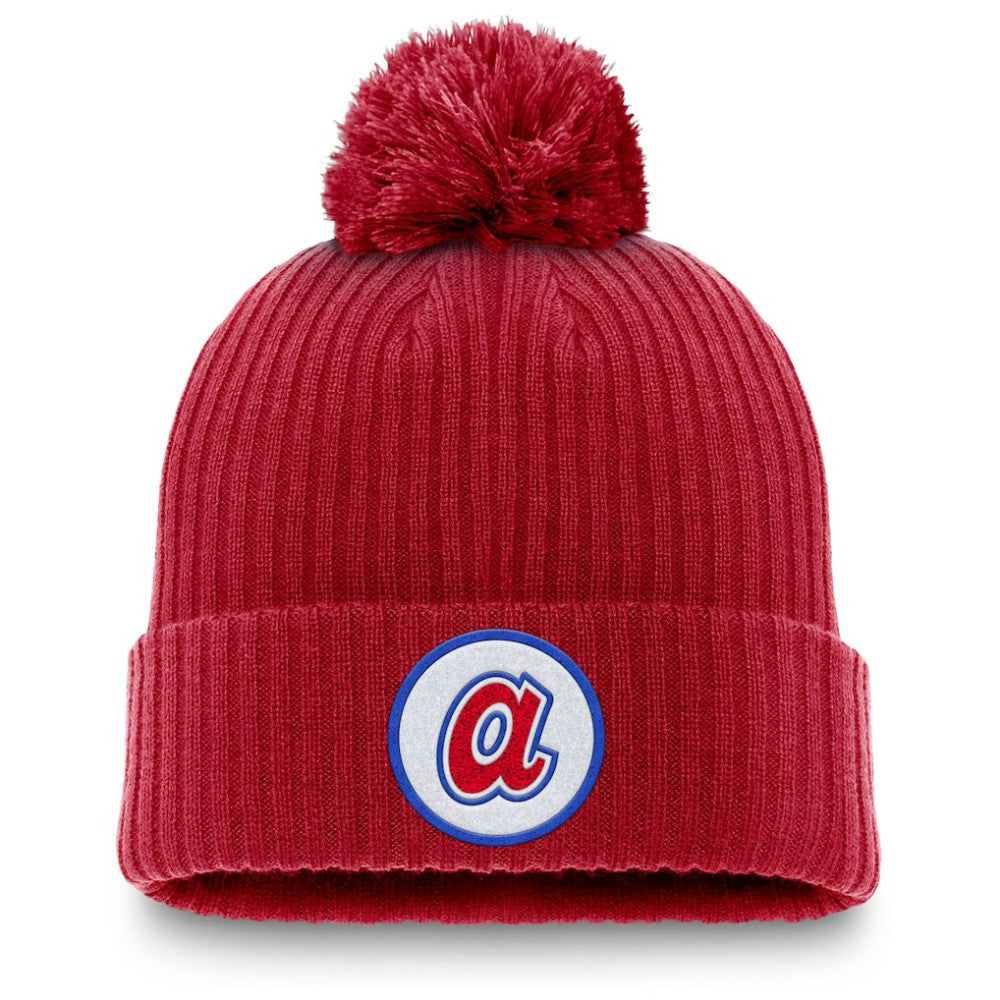 Atlanta Braves Nike Cooperstown Collection Patch Cuffed Knit Hat with Pom - Red - Nike Discount