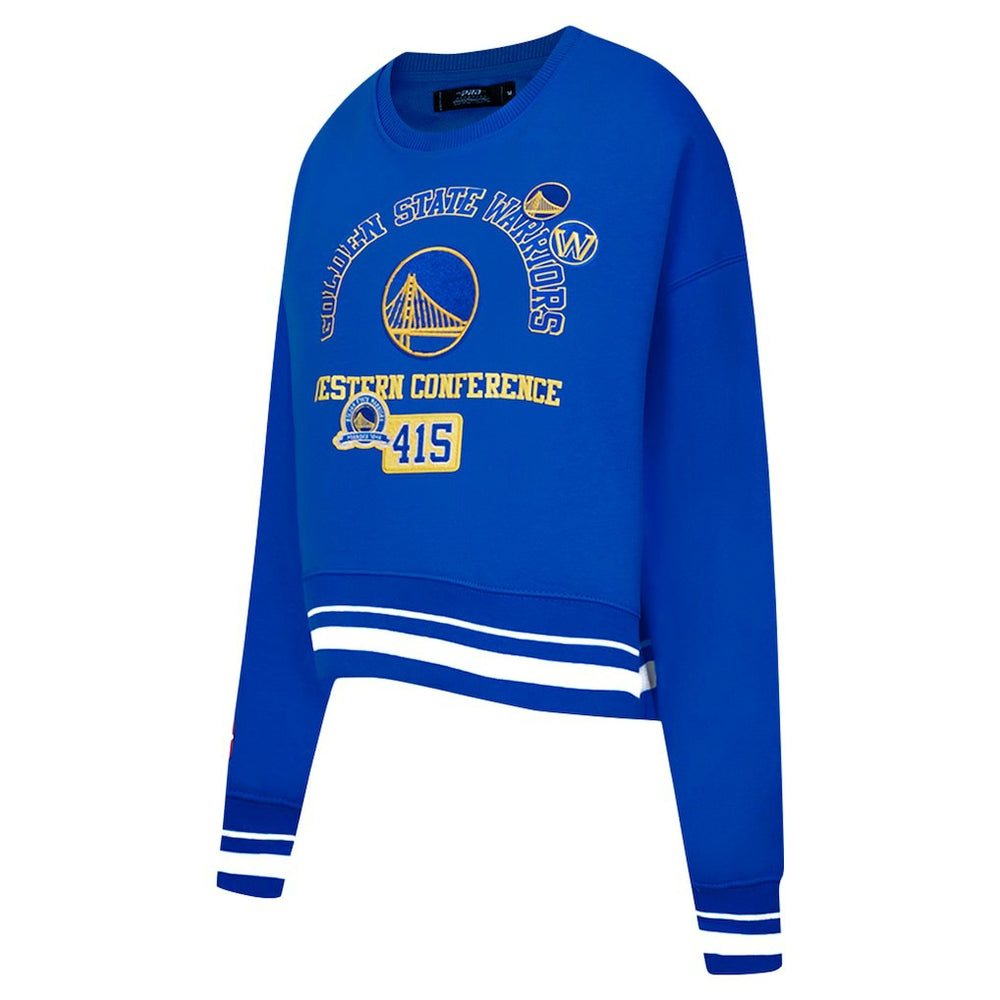 Golden State Warriors Pro Standard Women's Area Code Cropped Pullover Sweatshirt Royal