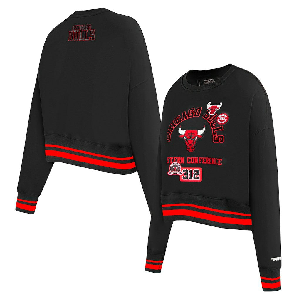 Chicago Bulls Pro Standard Women's Area Code Cropped Pullover Sweatshirt Black