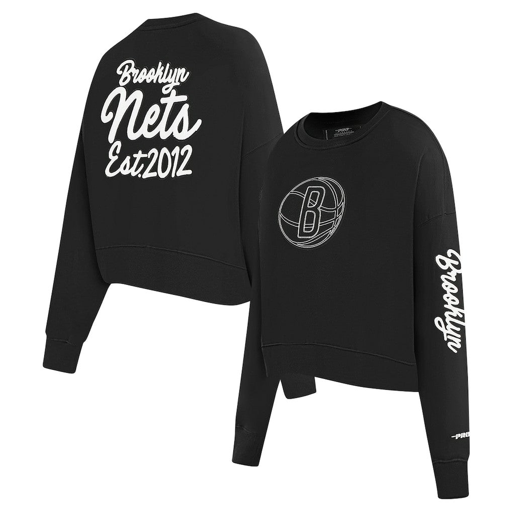 Brooklyn Nets Pro Standard Women's Paint The City Cropped Pullover Sweatshirt Black
