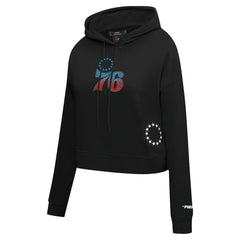 Philadelphia 76ers Pro Standard Women's Jewels Cropped Pullover Hoodie Black