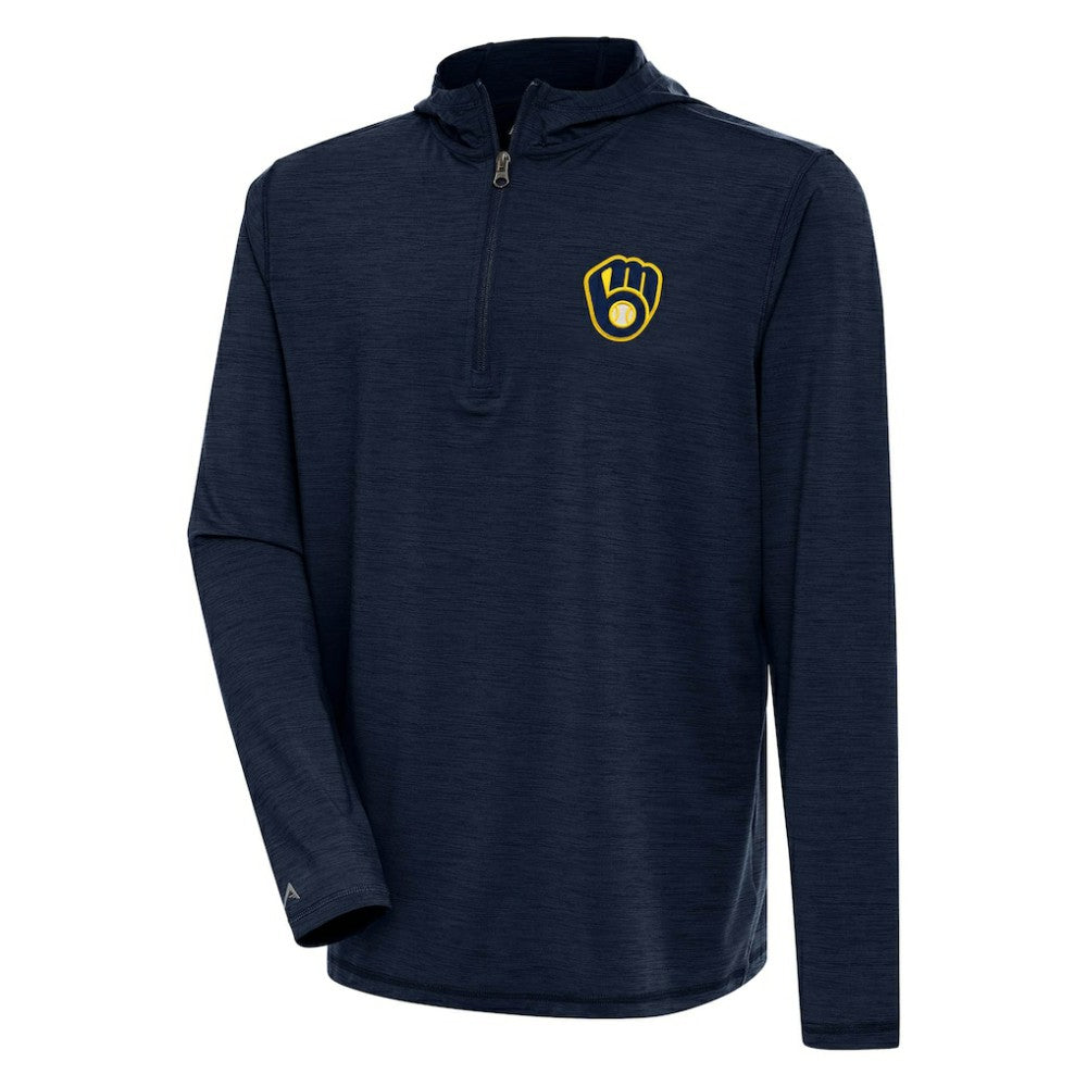 Milwaukee Brewers Antigua Tidy Quarter-Zip Hoodie - Heather Navy - MLB Online