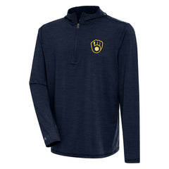 Milwaukee Brewers Antigua Tidy Quarter-Zip Hoodie - Heather Navy - MLB Online