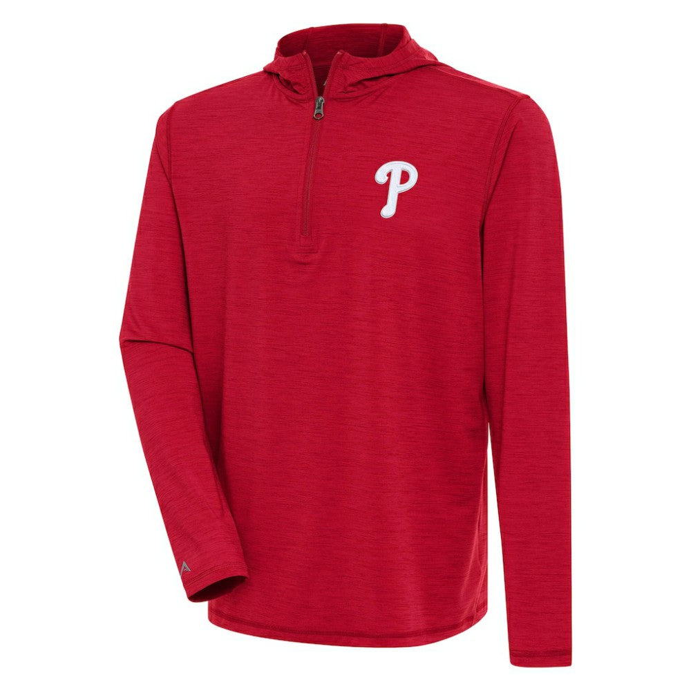 Philadelphia Phillies Antigua Tidy Quarter-Zip Hoodie - Heather Red - MLB Lifestyle